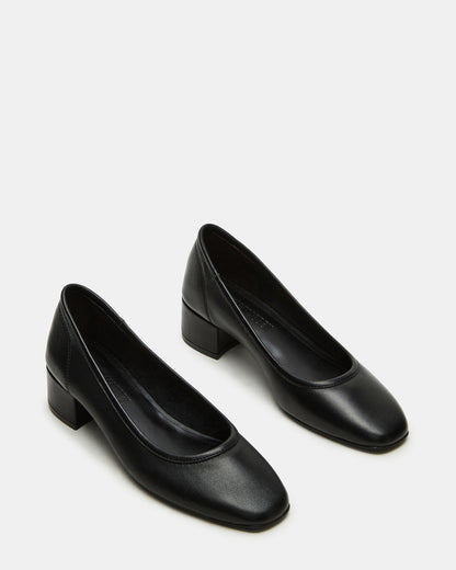 MOLLIE Black Leather Ballet Block Heels