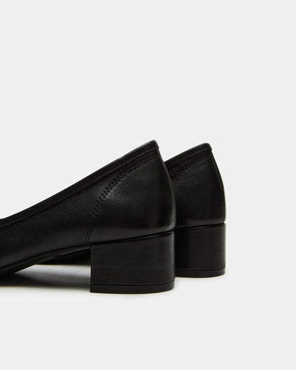 MOLLIE Black Leather Ballet Block Heels