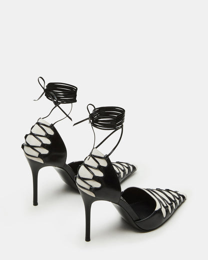 DANGER Black Multi Pointed-Toe Lace-Up Stiletto Pump Women's Heel
