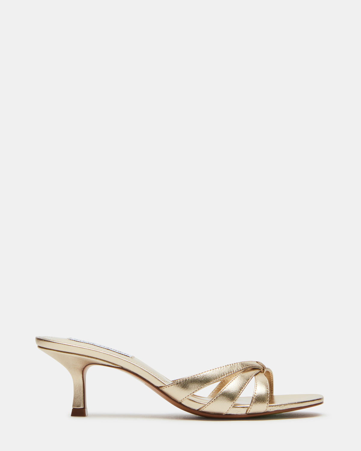 CARY Gold Leather Square-Toe Strappy Mule Women's Heel
