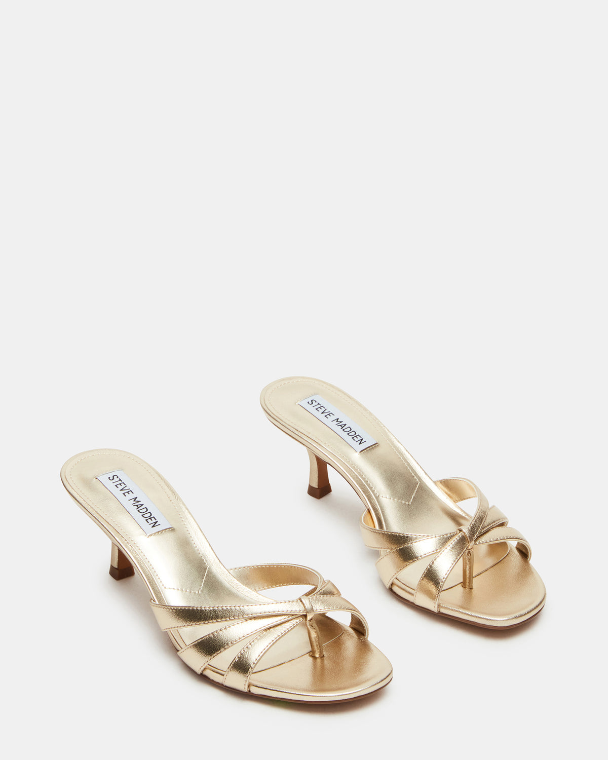 CARY Gold Leather Square-Toe Strappy Mule Women's Heel