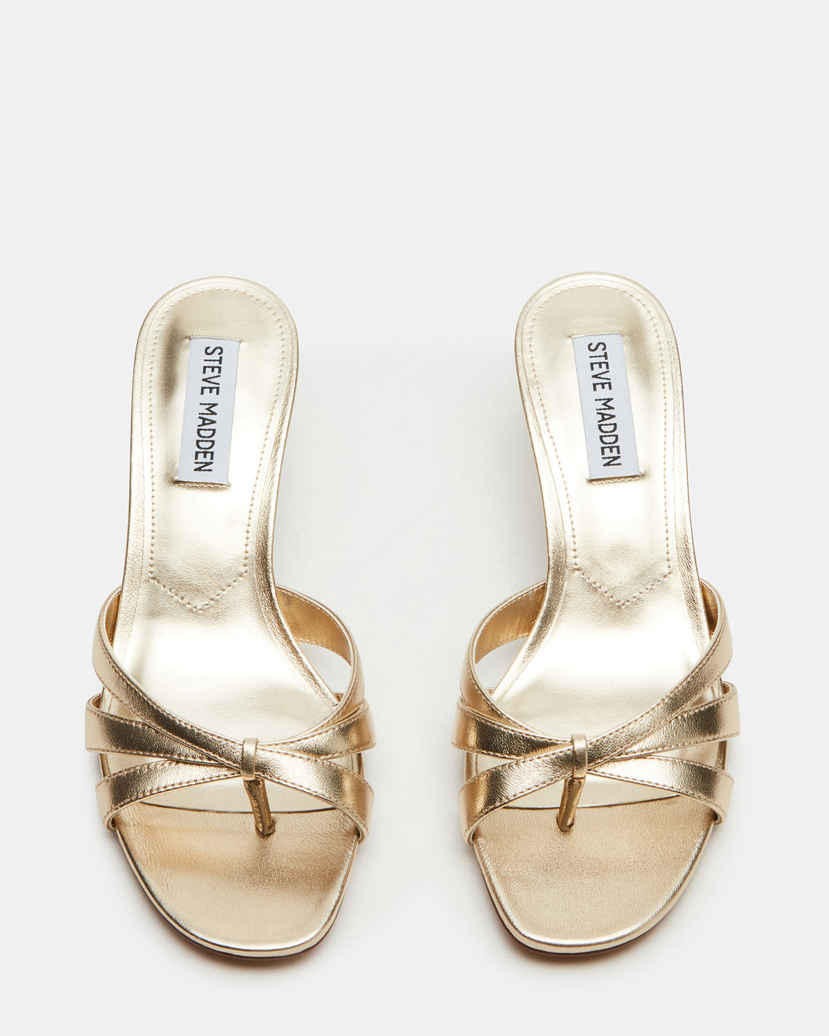 CARY Gold Leather Square-Toe Strappy Mule Women's Heel
