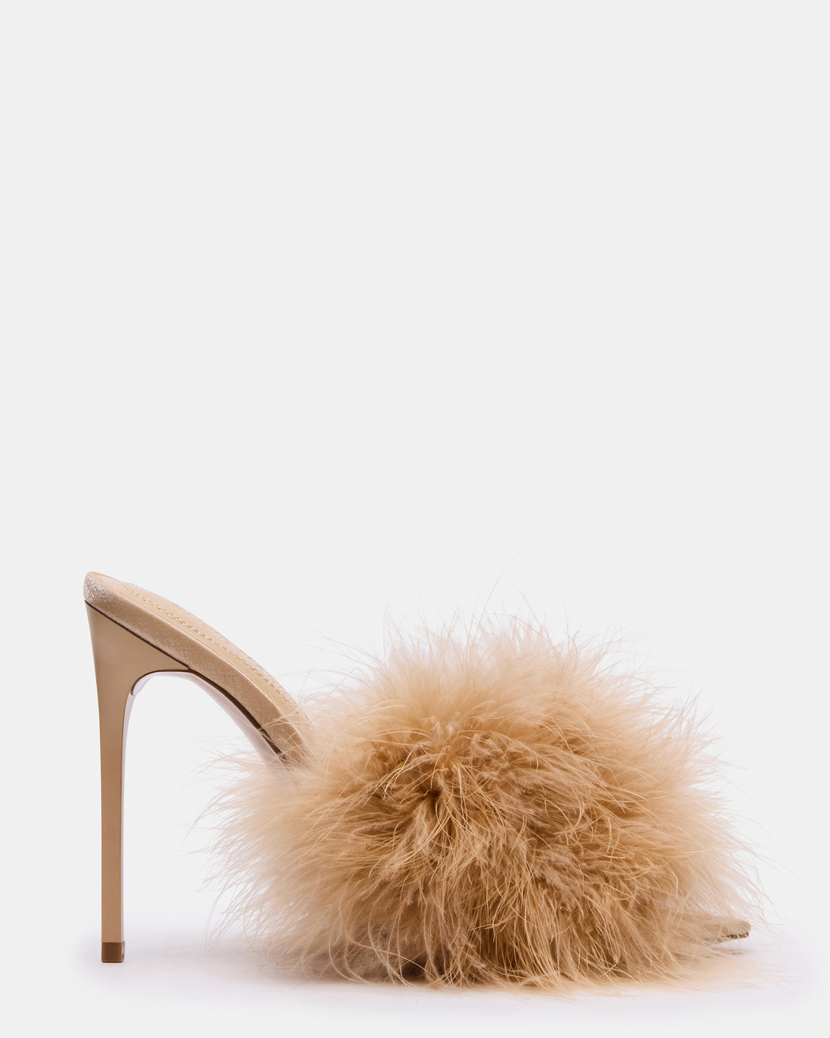 ASHBEY Tan Multi Pointed-Toe Feather Mule Stiletto Women's Heel