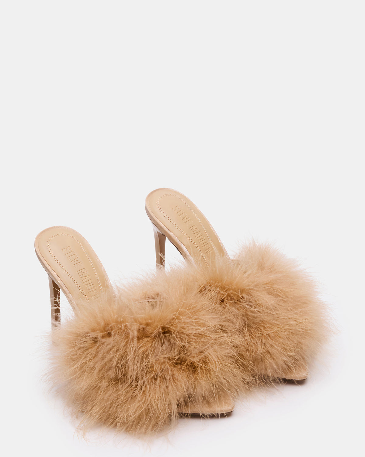 ASHBEY Tan Multi Pointed-Toe Feather Mule Stiletto Women's Heel