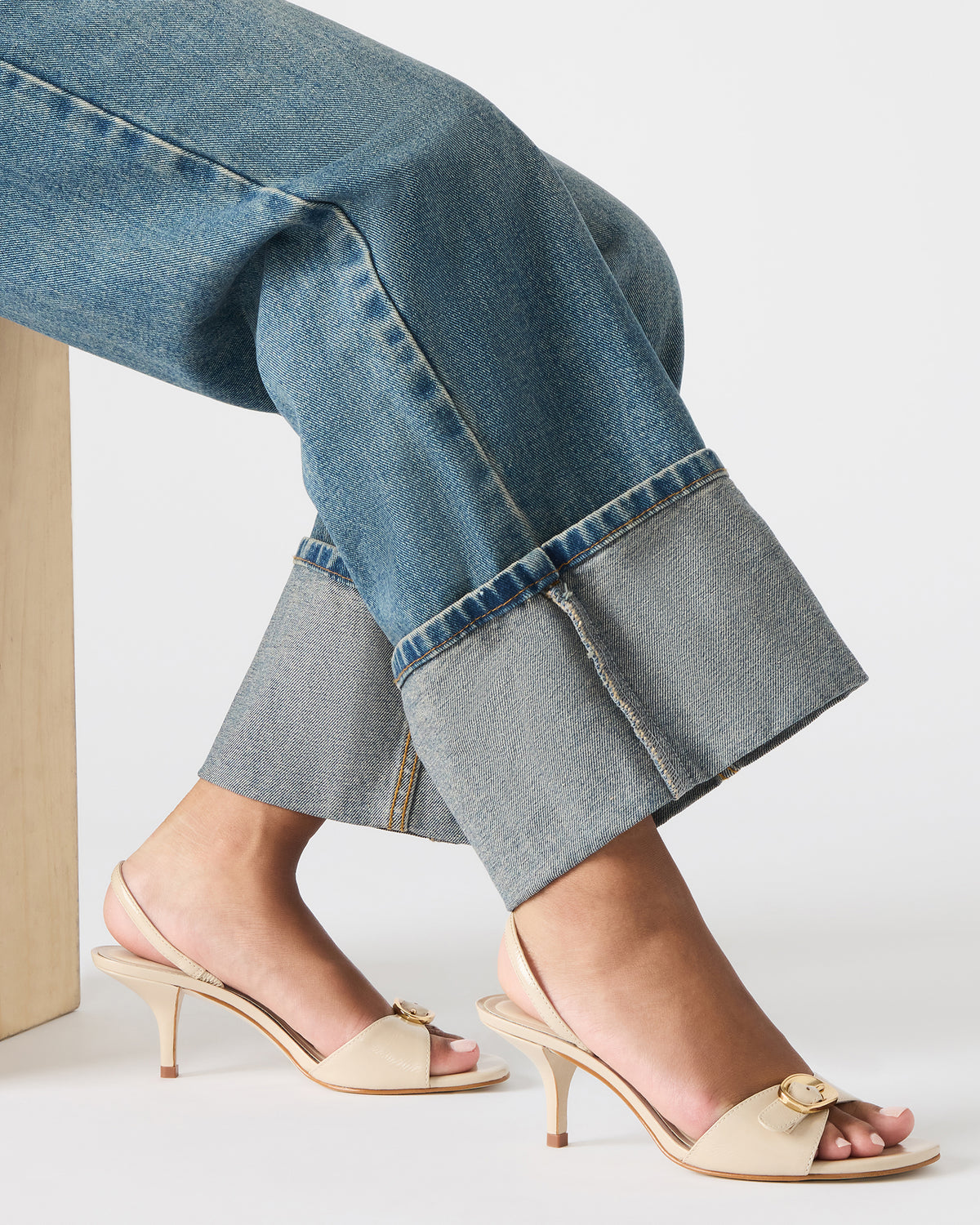 HENRIETTA Bone Leather Slingback Square-Toe Women's Heel