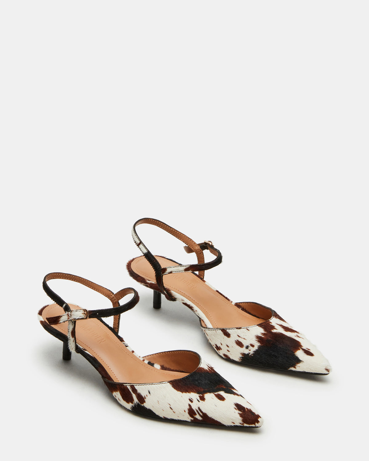ADELAIDE Brown Cow Print Women's Pointed-Toe Kitten Heel