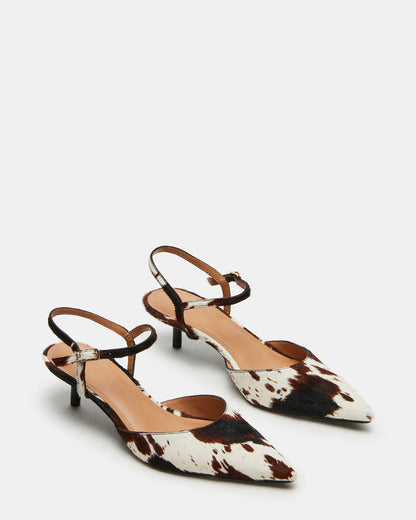 ADELAIDE Brown Cow Print Women's Pointed-Toe Kitten Heel