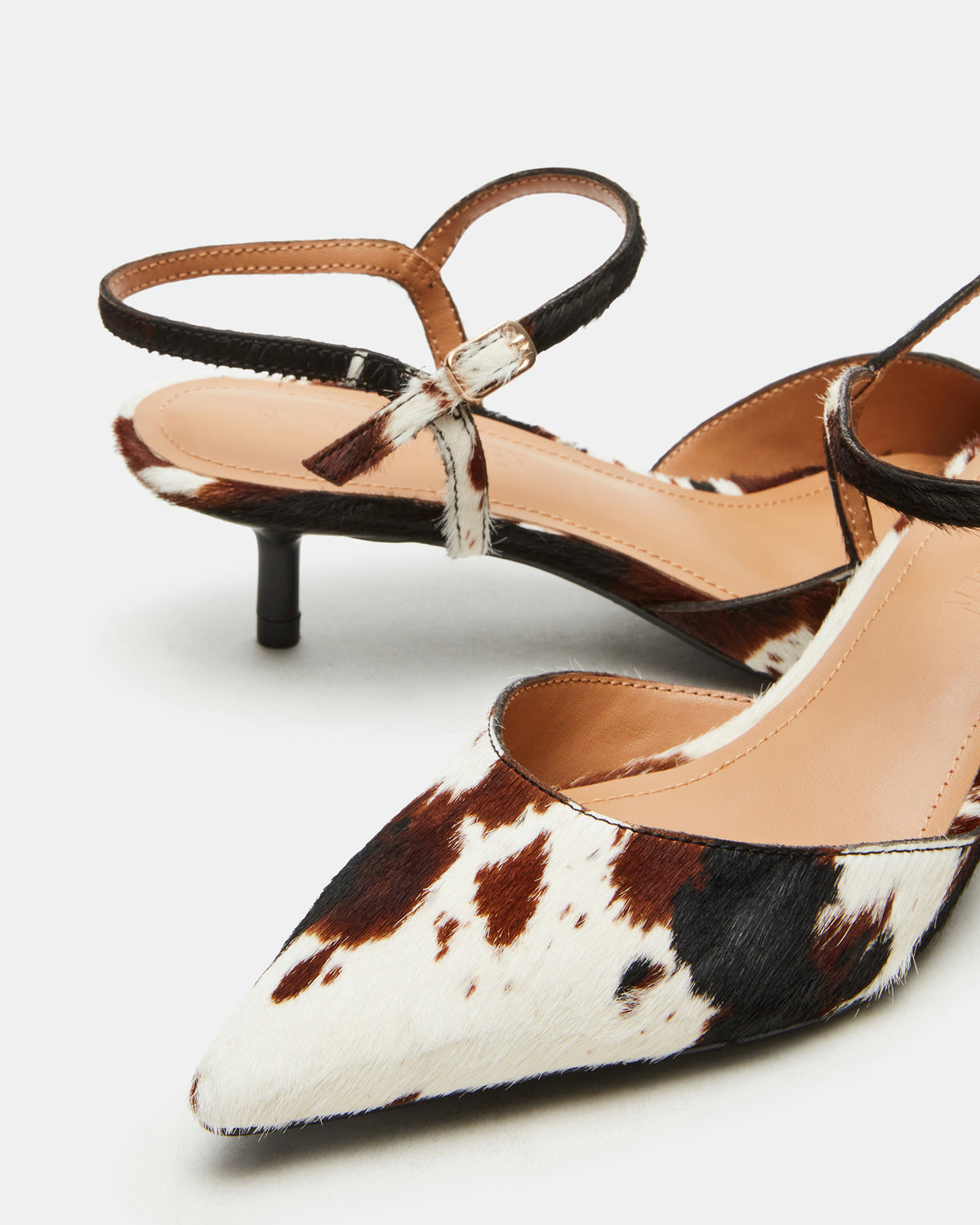 ADELAIDE Brown Cow Print Women's Pointed-Toe Kitten Heel