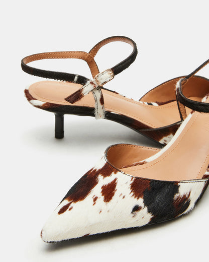 ADELAIDE Brown Cow Print Women's Pointed-Toe Kitten Heel