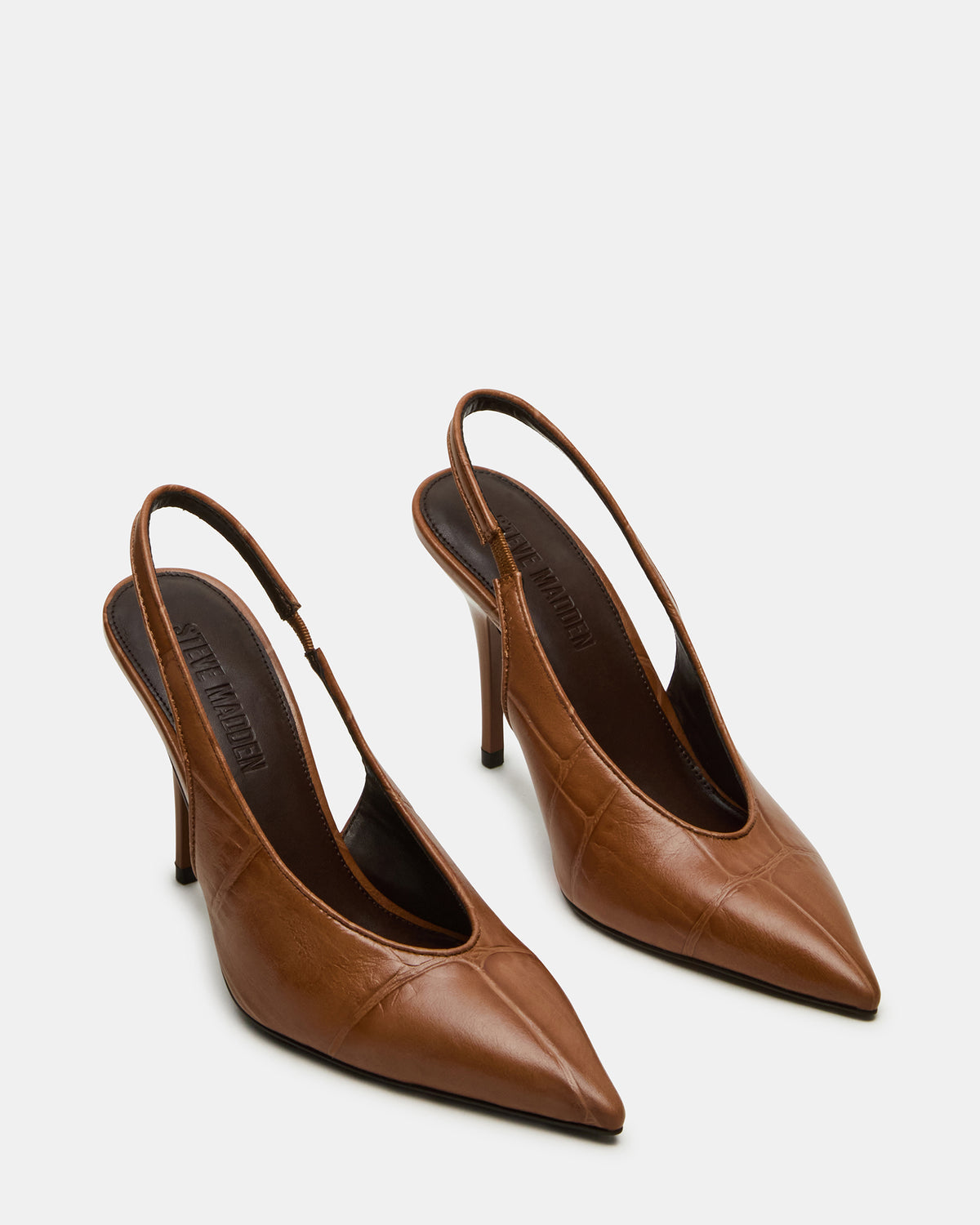ANDROMEDA Tan Crocodile Slingback Pointed-Toe Stiletto Pump Women's Heel