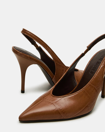 ANDROMEDA Tan Crocodile Slingback Pointed-Toe Stiletto Pump Women's Heel