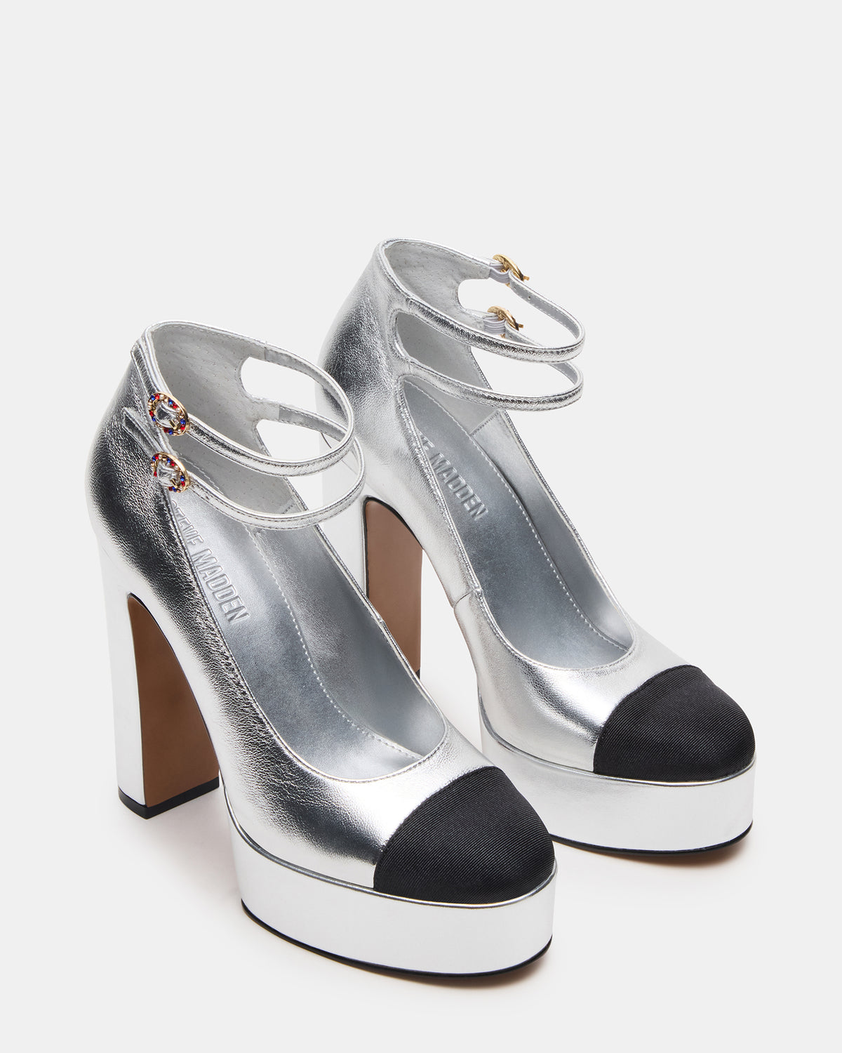 PEYTON Silver Leather Block Heel Platform Women's Heel