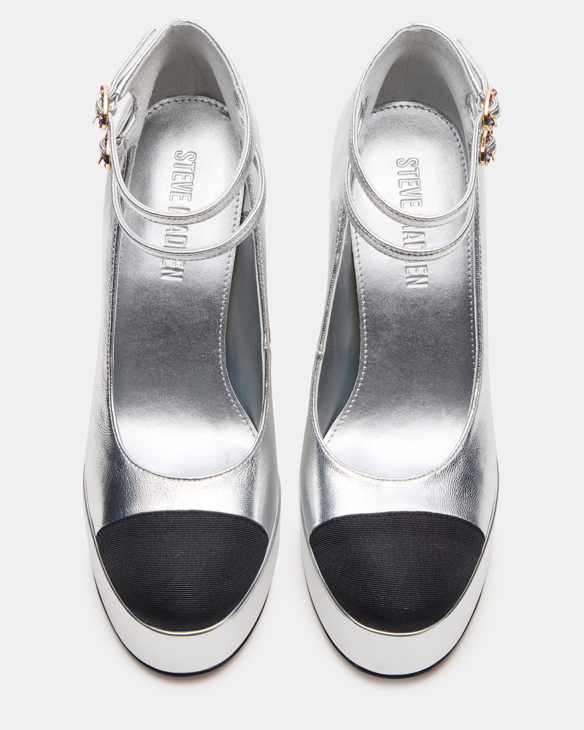 PEYTON Silver Leather Block Heel Platform Women's Heel
