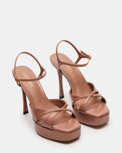 SCARLET Mocha Square-Toe Strappy Platform Women's Heel