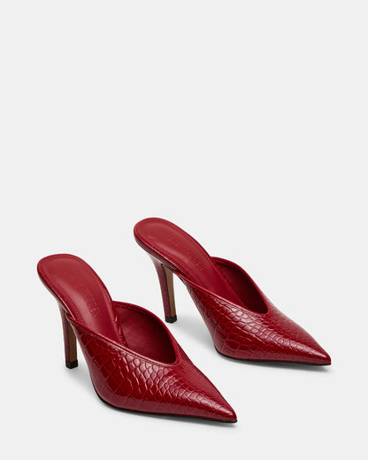 LITA Red Crocodile Pointed-Toe Mule Pump Women's Heel