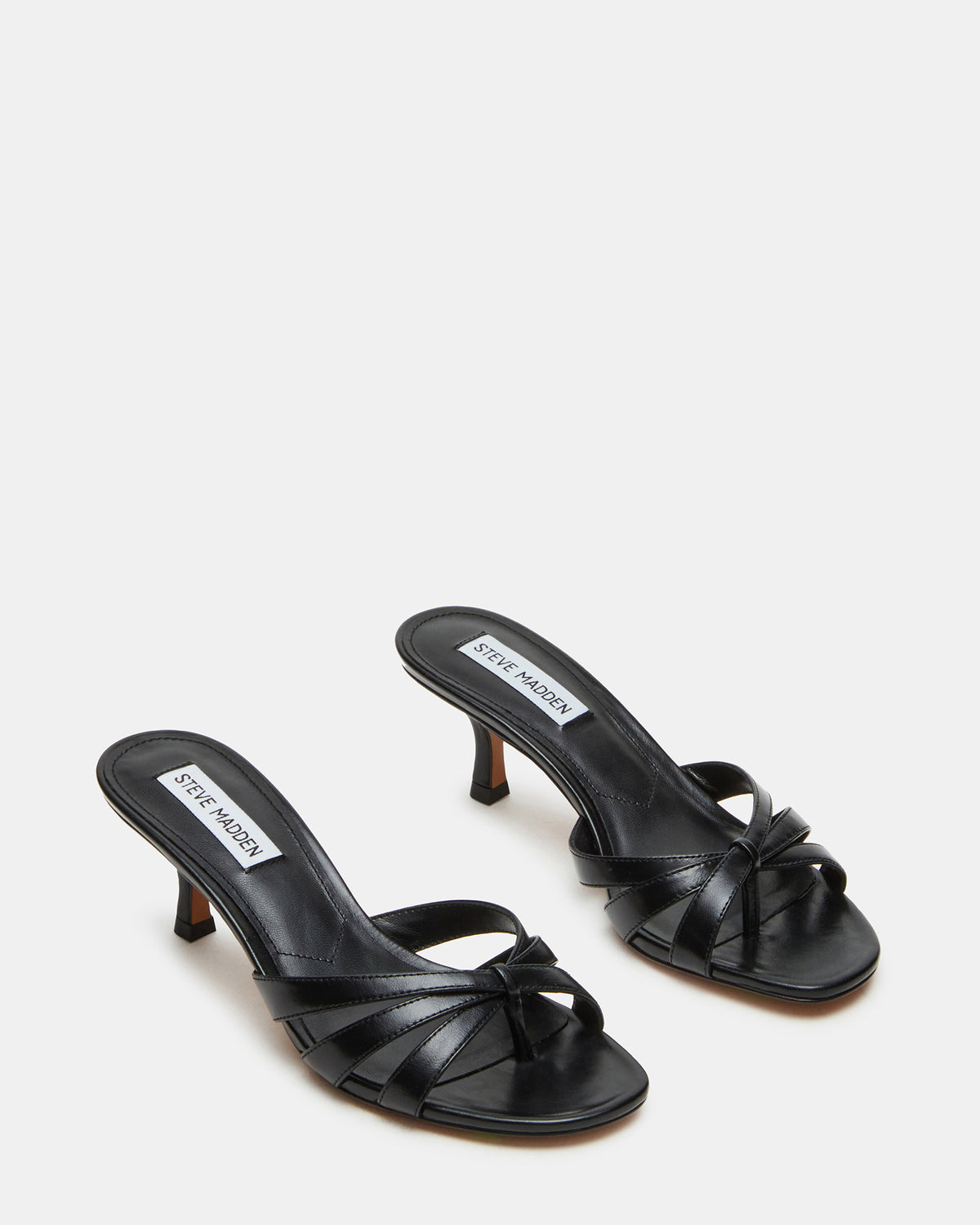 CARY Black Leather Square-Toe Strappy Mule Women's Heel