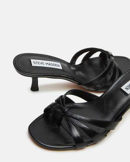 CARY Black Leather Square-Toe Strappy Mule Women's Heel