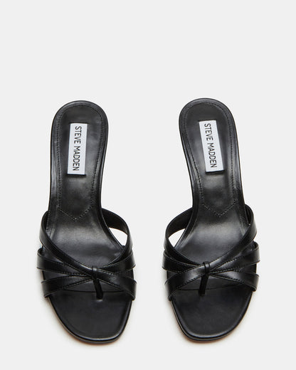 CARY Black Leather Square-Toe Strappy Mule Women's Heel