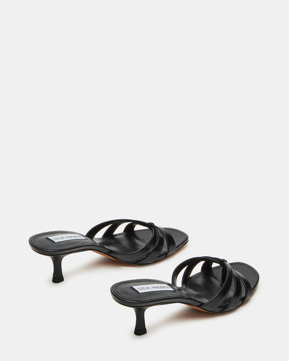 CARY Black Leather Square-Toe Strappy Mule Women's Heel