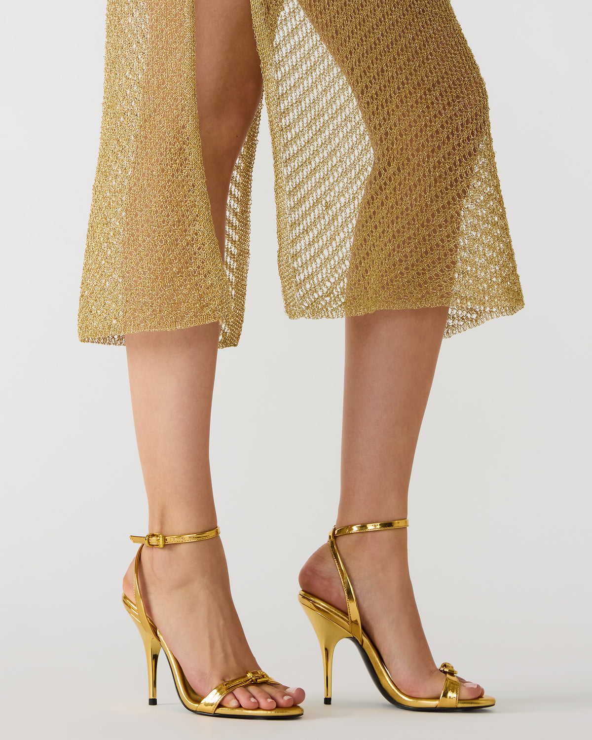 FOXX Gold Strappy Stiletto Open-Toe Women's Heel