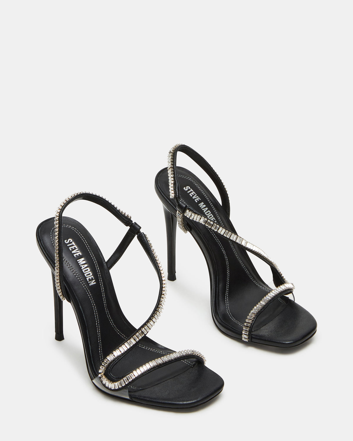 NESSA Black Square Toe Rhinestone Stiletto Heel | Women's Heels