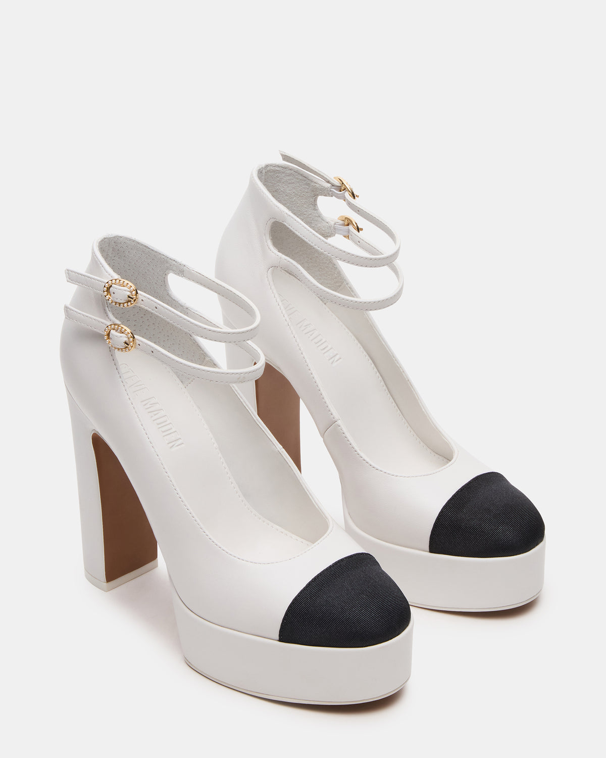 PEYTON White Leather Block Heel Platform Women's Heel