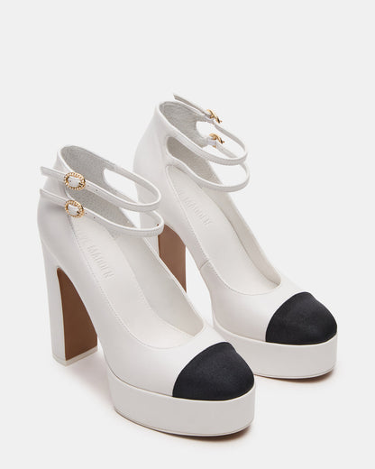 PEYTON White Leather Block Heel Platform Women's Heel