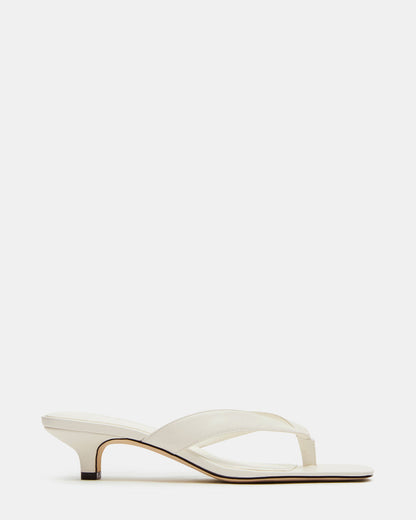 TRACIE White Leather Thong Strap Women's Kitten Heel