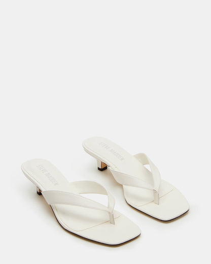 TRACIE White Leather Thong Strap Women's Kitten Heel