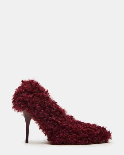 ACHILLES Red Pointed-Toe Faux Fur Stiletto Women's Heel