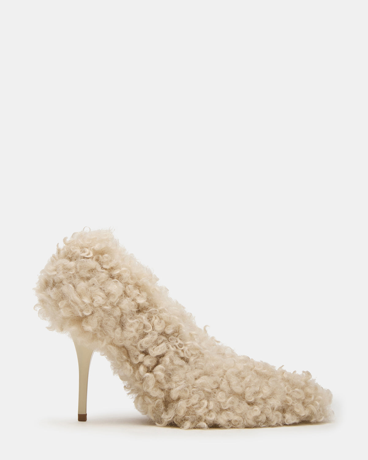 ACHILLES Off-White Pointed-Toe Faux Fur Stiletto Women's Heel