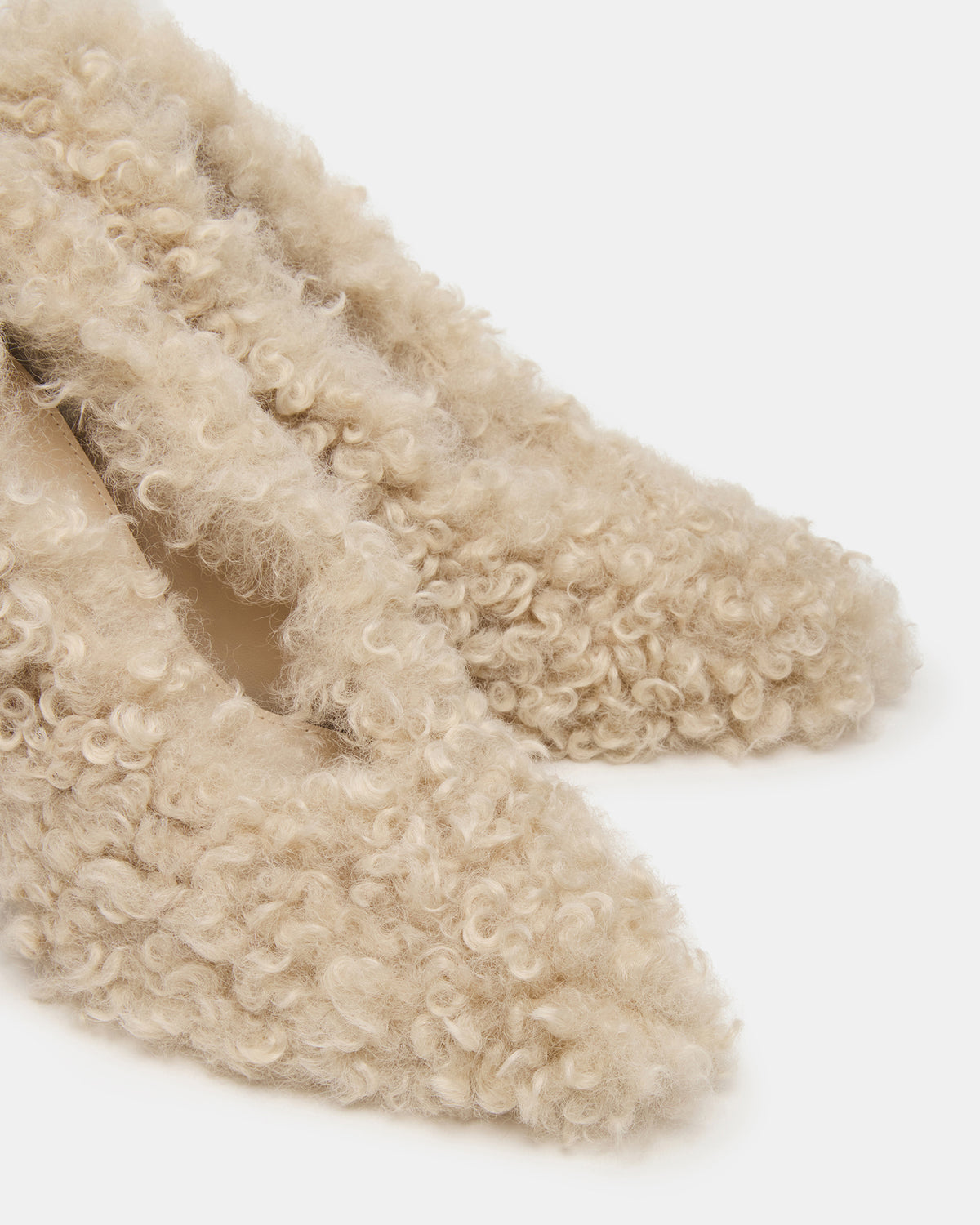 ACHILLES Off-White Pointed-Toe Faux Fur Stiletto Women's Heel