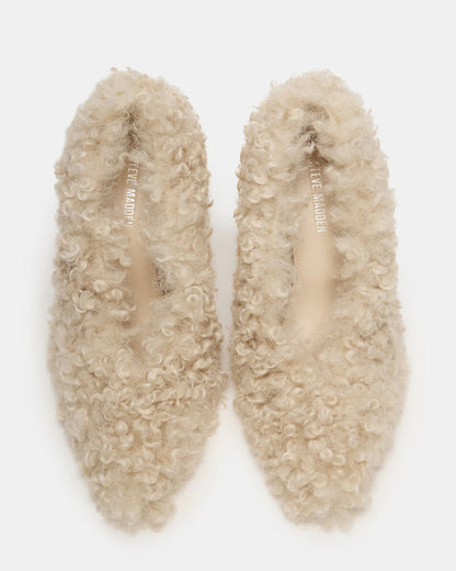 ACHILLES Off-White Pointed-Toe Faux Fur Stiletto Women's Heel