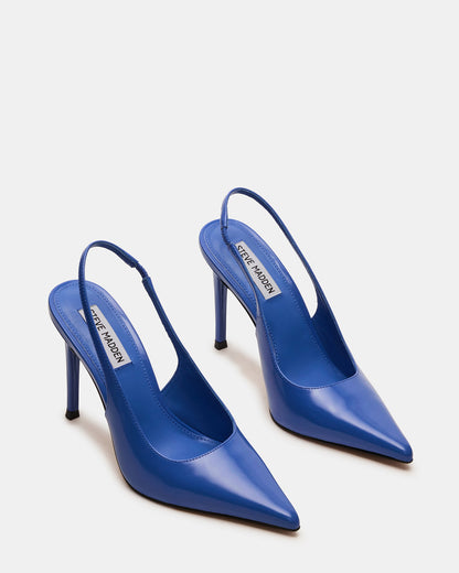REYES Blue Leather Slingback Stiletto Pointed-Toe Pump Women's Heel