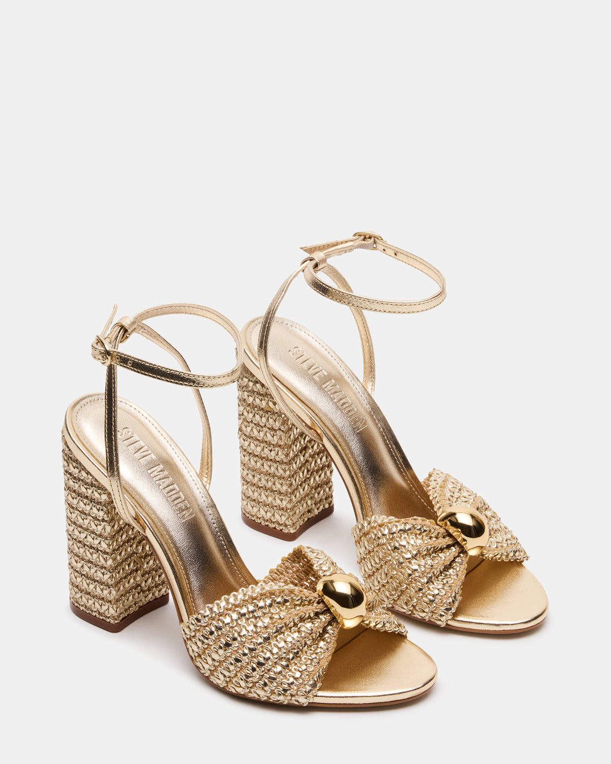 CHEYLA Gold Raffia Women's Block Heels