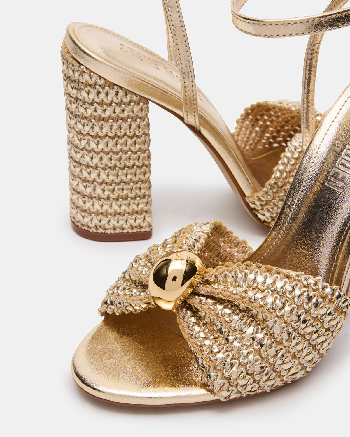 CHEYLA Gold Raffia Women's Block Heels