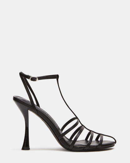 TILDAH Black Leather Strappy Rounded Toe Women's Heel