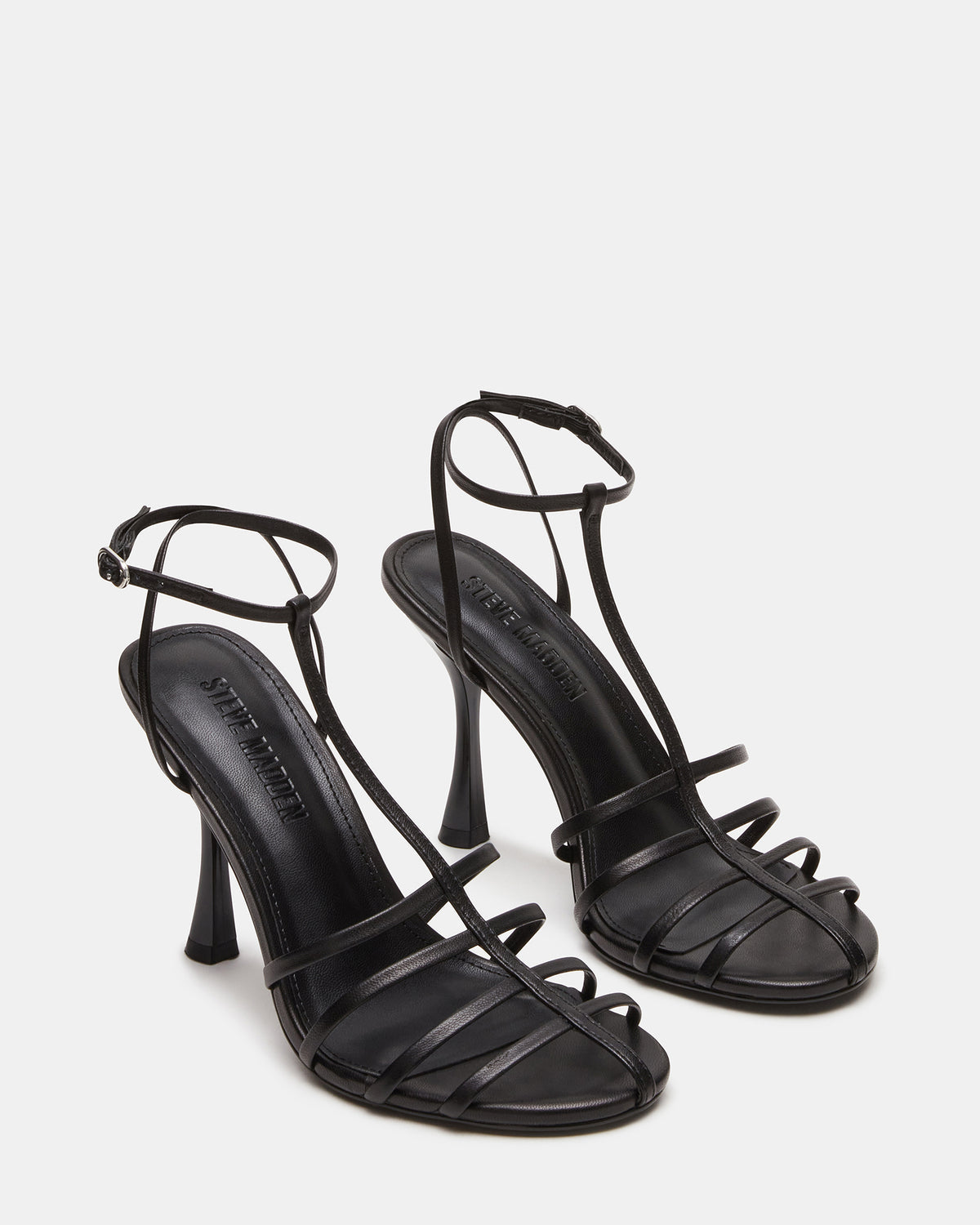TILDAH Black Leather Strappy Rounded Toe Women's Heel