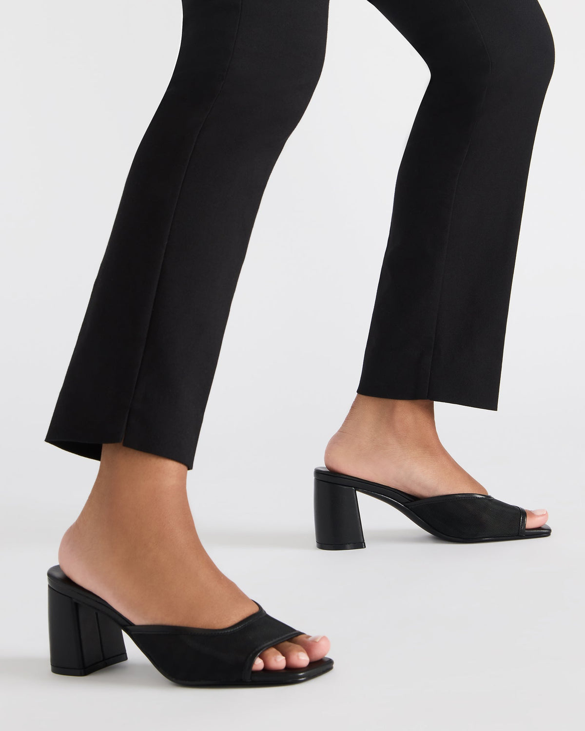 MADAME Black Square-Toe Mesh Mule Women's Heel