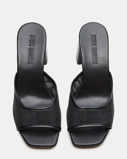 MADAME Black Square-Toe Mesh Mule Women's Heel