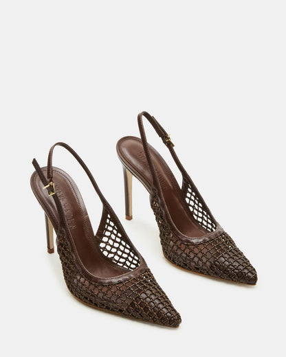 REYES Woven Brown Slingback Stiletto Pointed-Toe Pump Women's Heel