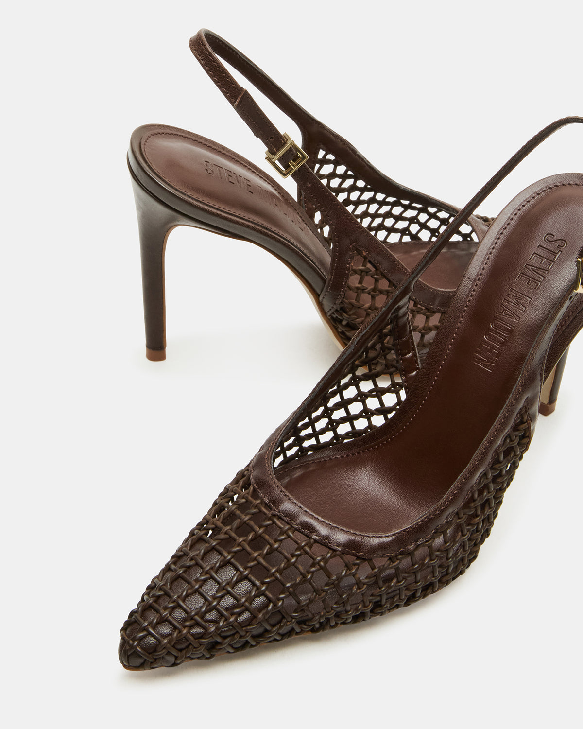 REYES Woven Brown Slingback Stiletto Pointed-Toe Pump Women's Heel