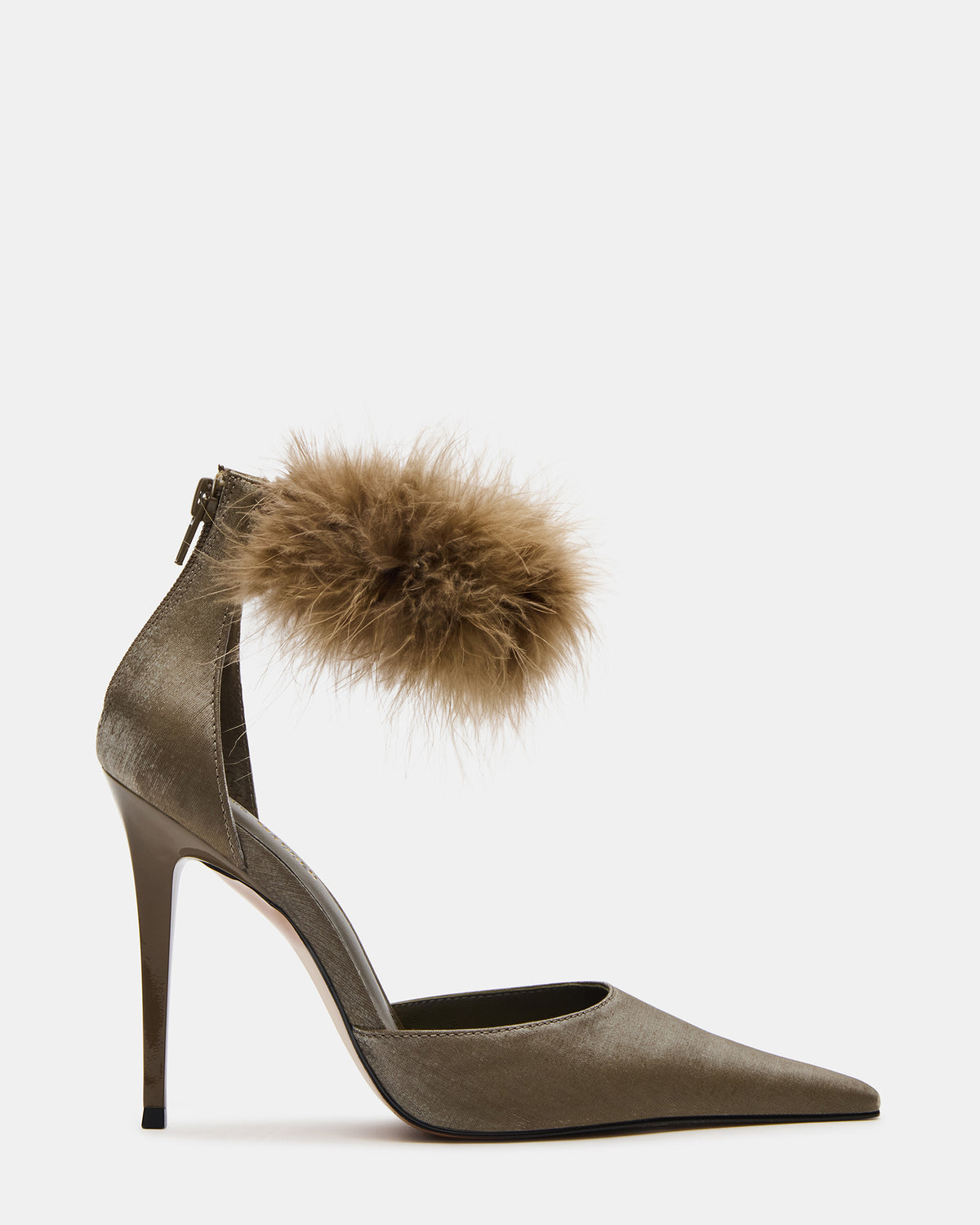 ELUSIVE Olive Satin Pointed-Toe Stiletto Pump Women's Heel