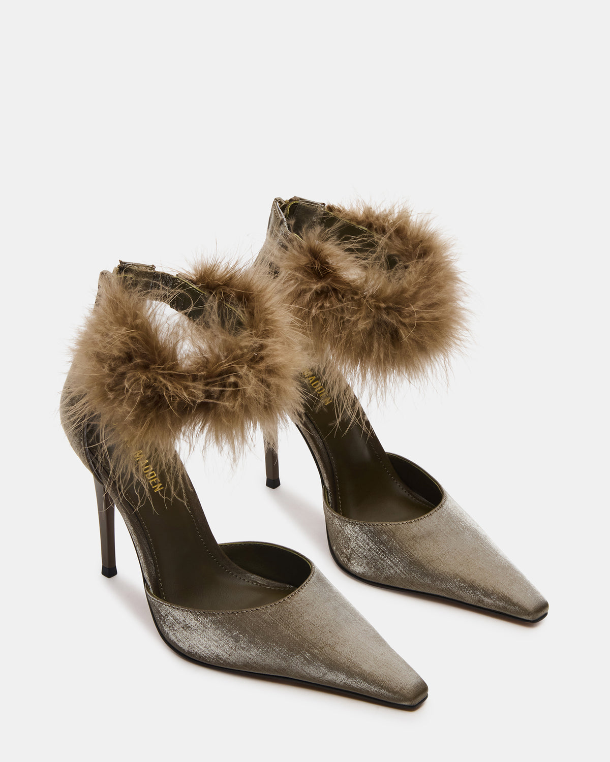 ELUSIVE Olive Satin Pointed-Toe Stiletto Pump Women's Heel