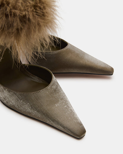 ELUSIVE Olive Satin Pointed-Toe Stiletto Pump Women's Heel