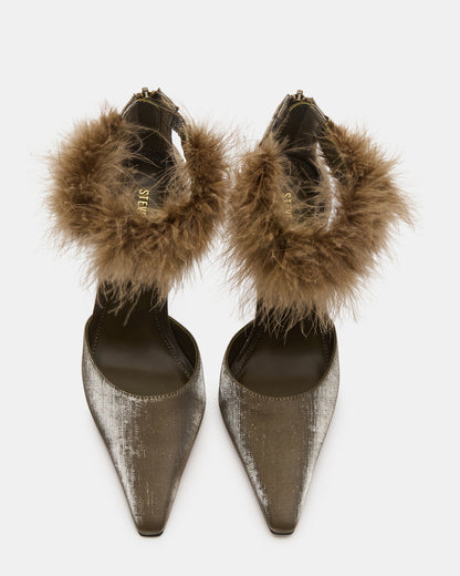 ELUSIVE Olive Satin Pointed-Toe Stiletto Pump Women's Heel