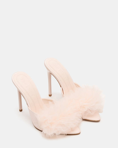 AFFINITY Tulle Light Pink Pointed-Toe Stiletto Mule Women's Heel