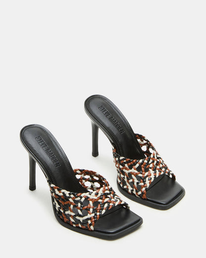 TIKKI Brown Multi Square-Toe Mule Stiletto Women's Heel