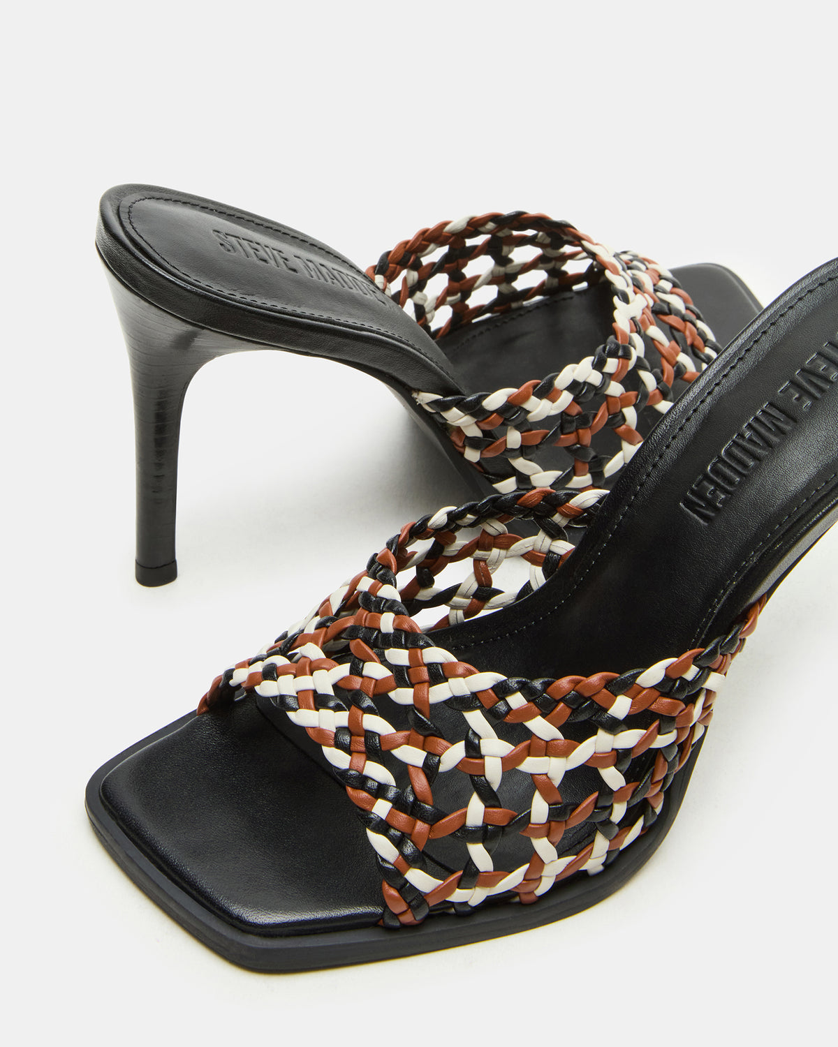 TIKKI Brown Multi Square-Toe Mule Stiletto Women's Heel