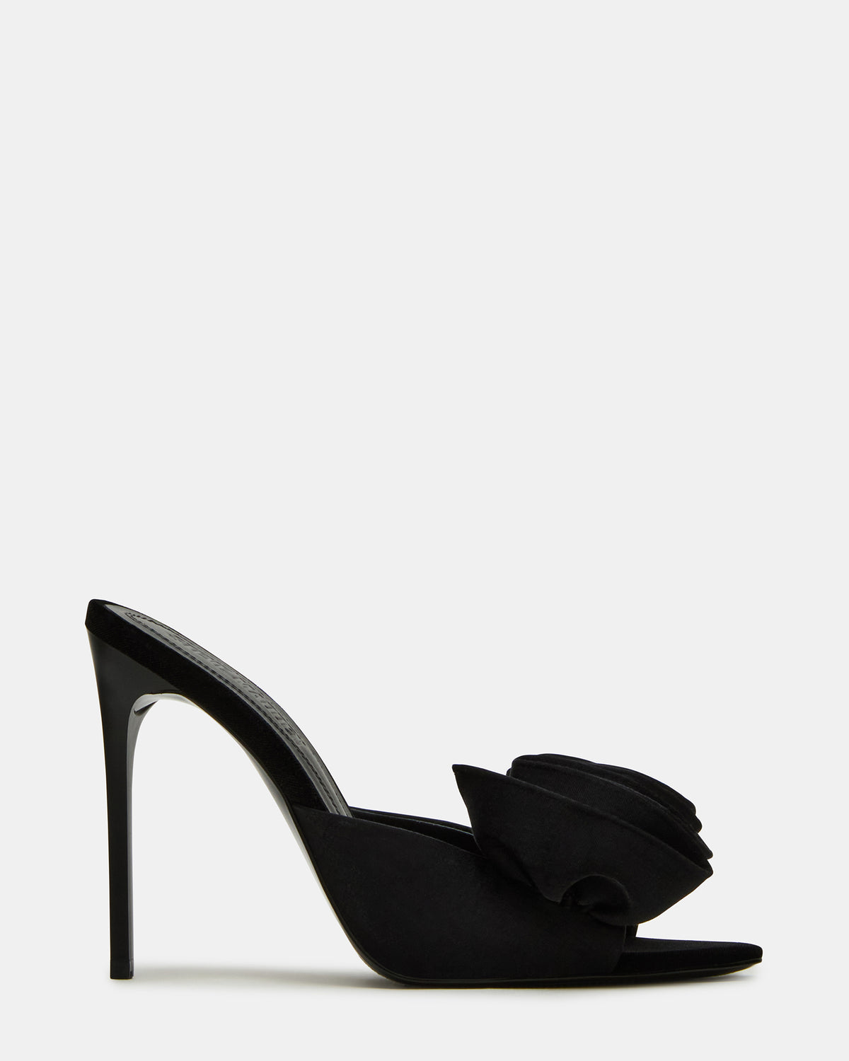 AFFINITY Black Satin Pointed-Toe Stiletto Mule Women's Heel
